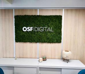 Зелена брандираща табела с лого за OSF Digital