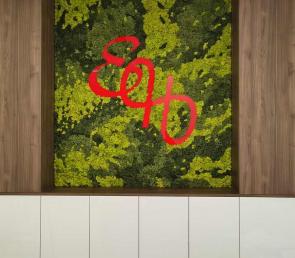 Interior panel made of tricolor moss with plexiglass logo